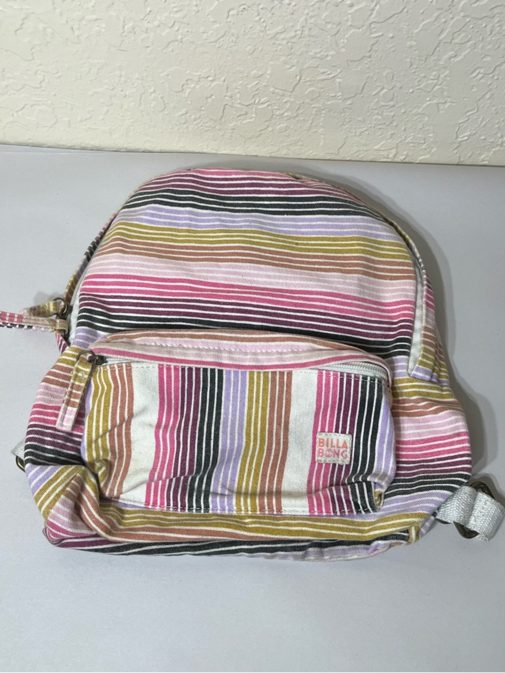 Billabong Pink, Yellow, Green & Black Striped mini Backpack